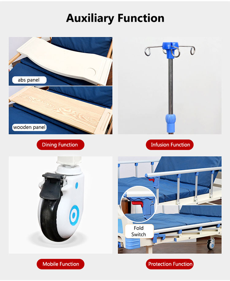 Thiết bị nội thất của Bệnh viện Trung Quốc Sức khỏe Chăm sóc sức khỏe Thép 2 Cranks Hướng dẫn hai chức năng Bệnh viện Giường y tế Giá cả cho người già