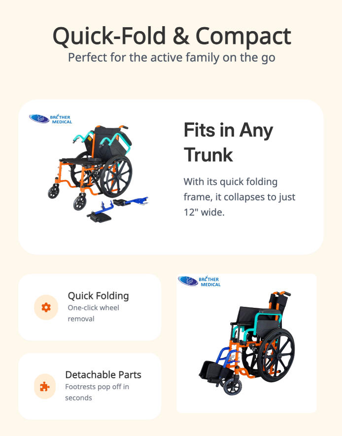 Xe lăn nhi khoa gấp nhanh - Brother Medical