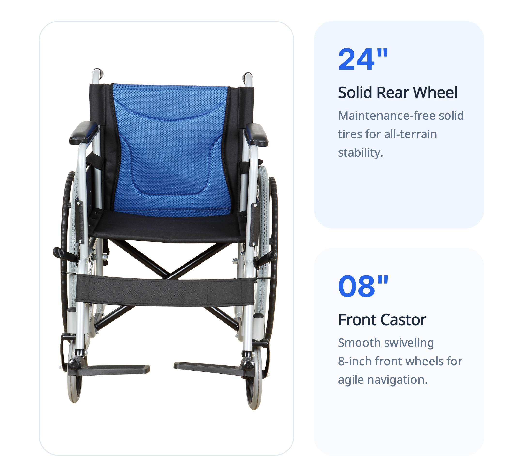24 ''B&aacute;nh sau chắc chắn 8'' B&aacute;nh trước BME 4611 Xe lăn bằng th&eacute;p 