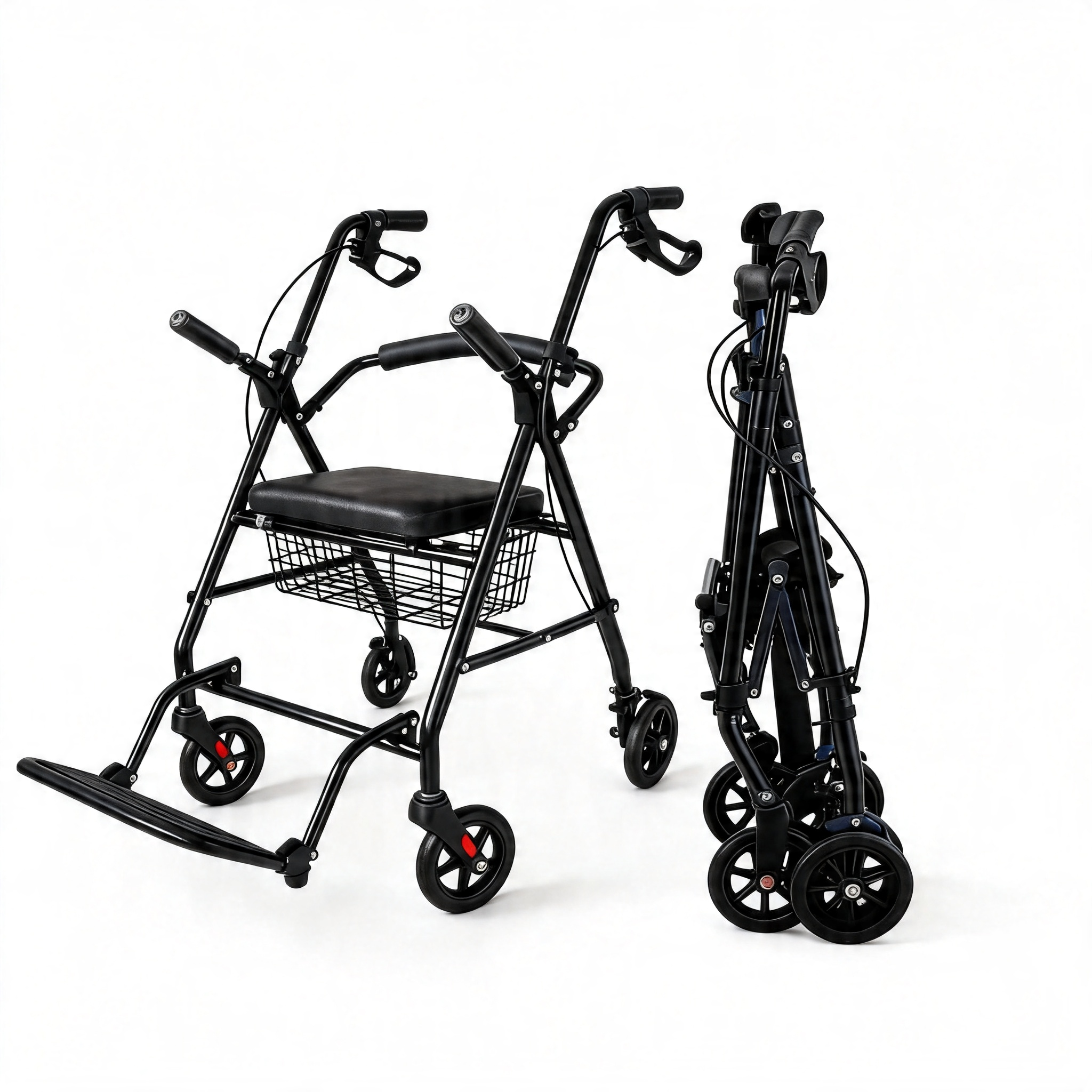 Ghế vận chuyển và xe lăn có thể gập lại 2 trong 1 BME885 có đệm ngồi và chỗ để chân có thể gập lại