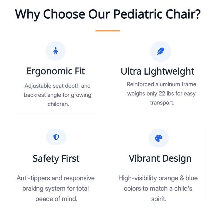 Ưu điểm của xe lăn nhi khoa Brother Medical