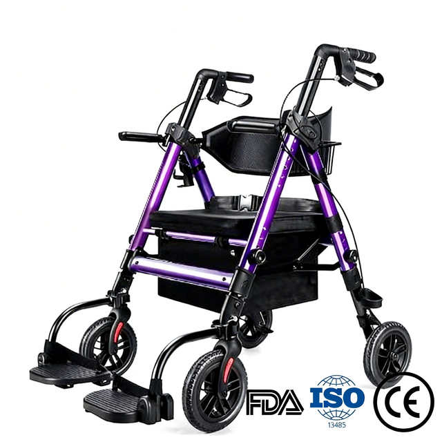 BME888 Ghế vận chuyển xe lăn 2 trong 1 có công suất nặng 450lbs với ghế có đệm rộng và chỗ để chân có thể gập lại