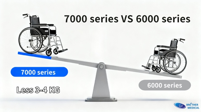 So s&aacute;nh trọng lượng giữa khung xe lăn nh&ocirc;m 7000 ti&ecirc;u chuẩn h&agrave;ng kh&ocirc;ng vũ trụ v&agrave; 6000 ti&ecirc;u chuẩn.
