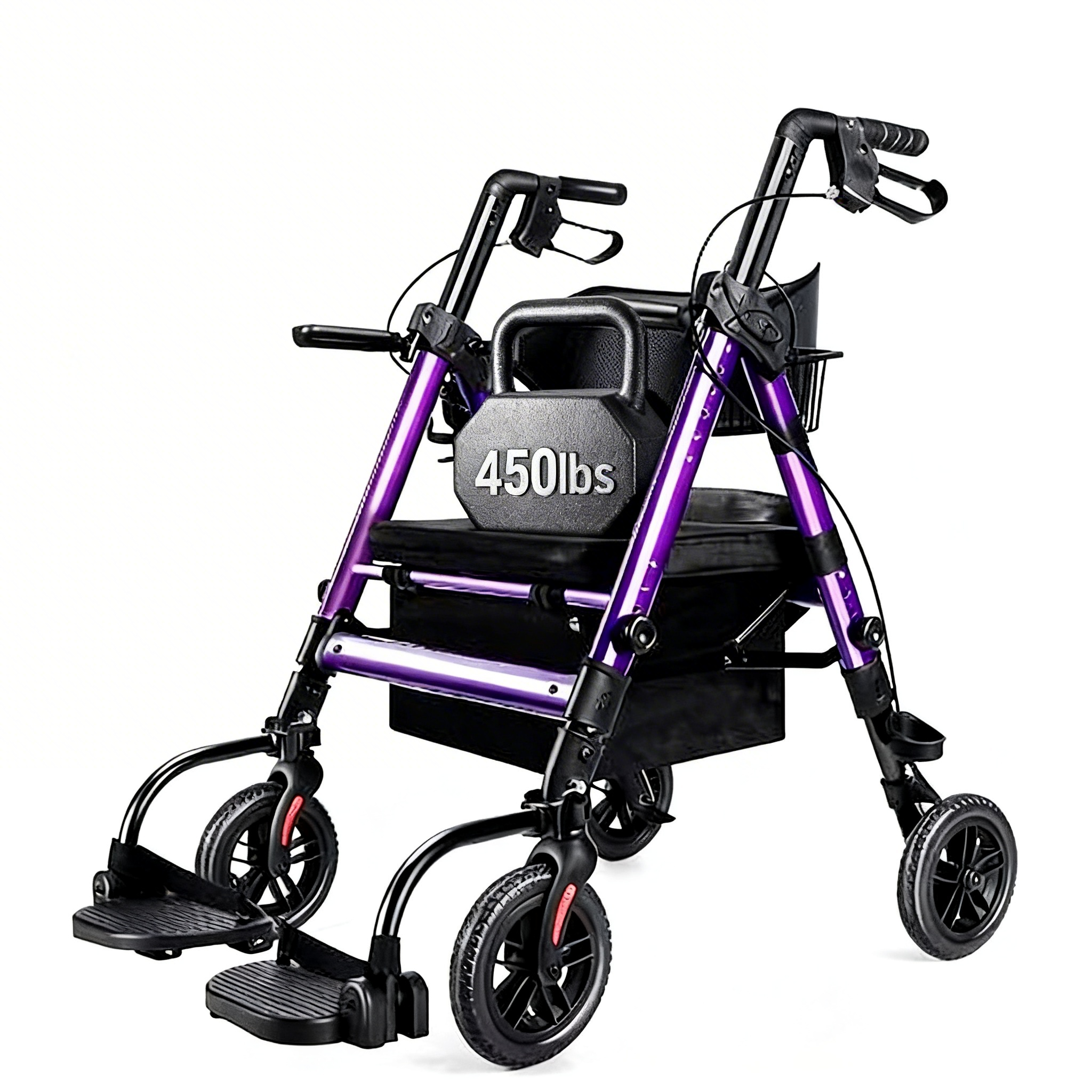 BME888 Ghế vận chuyển xe lăn 2 trong 1 có công suất nặng 450lbs với ghế có đệm rộng và chỗ để chân có thể gập lại