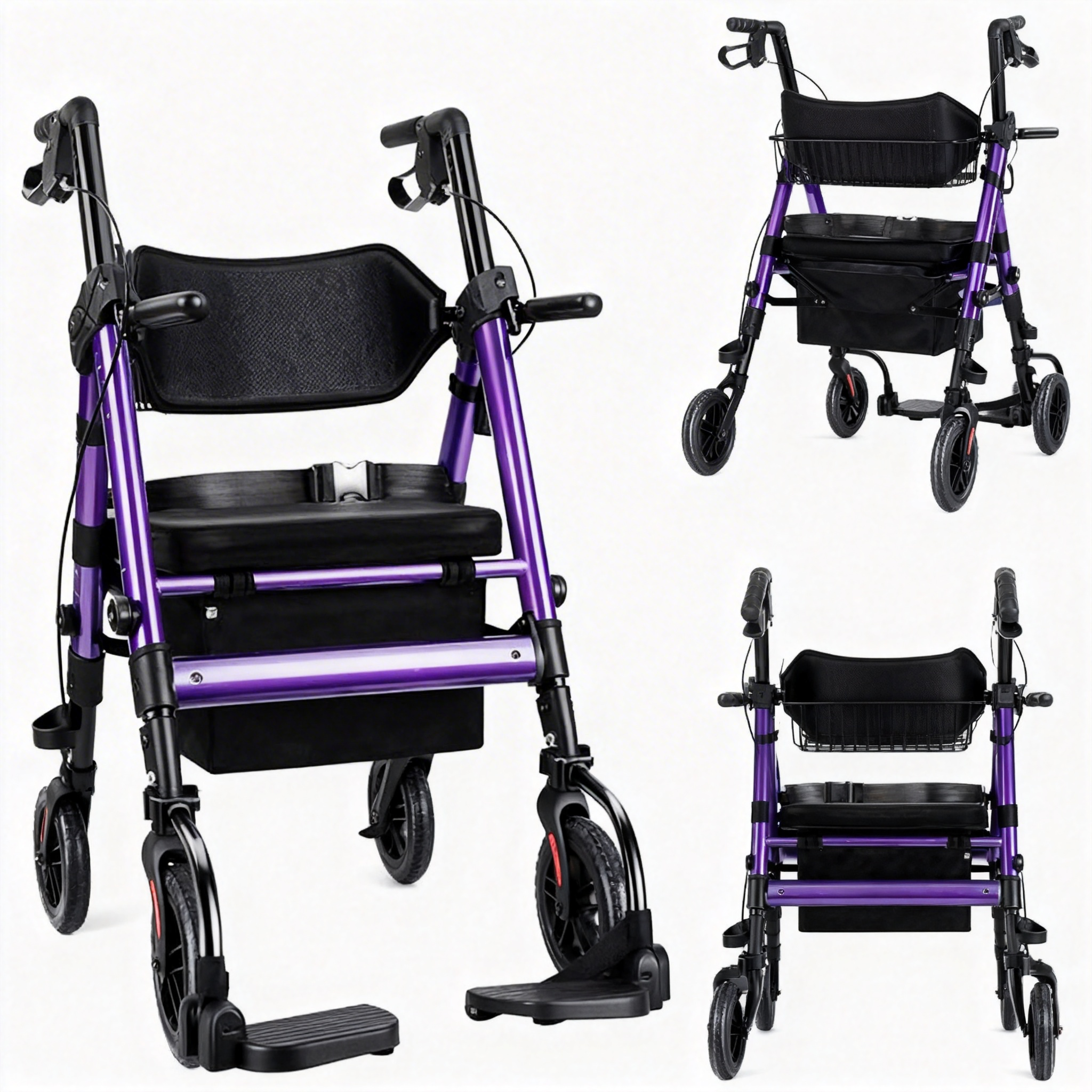BME888 Ghế vận chuyển xe lăn 2 trong 1 có công suất nặng 450lbs với ghế có đệm rộng và chỗ để chân có thể gập lại