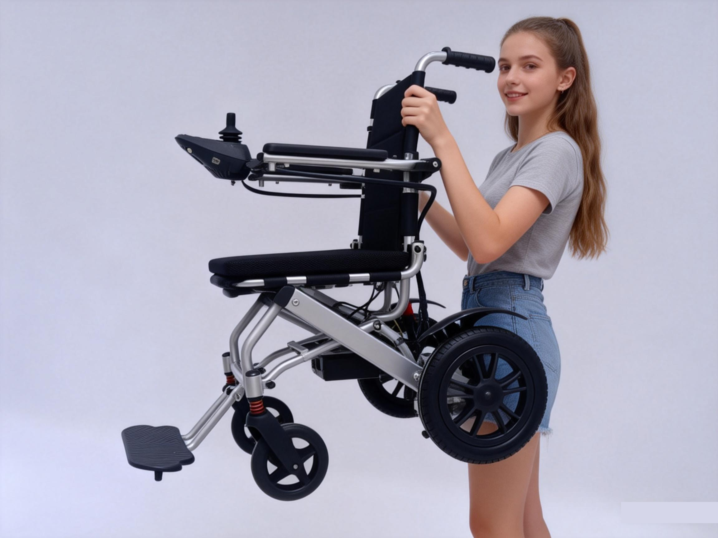 Người phụ nữ trẻ dễ d&agrave;ng n&acirc;ng xe lăn điện si&ecirc;u nhẹ Thiết kế bằng nh&ocirc;m 17kg 